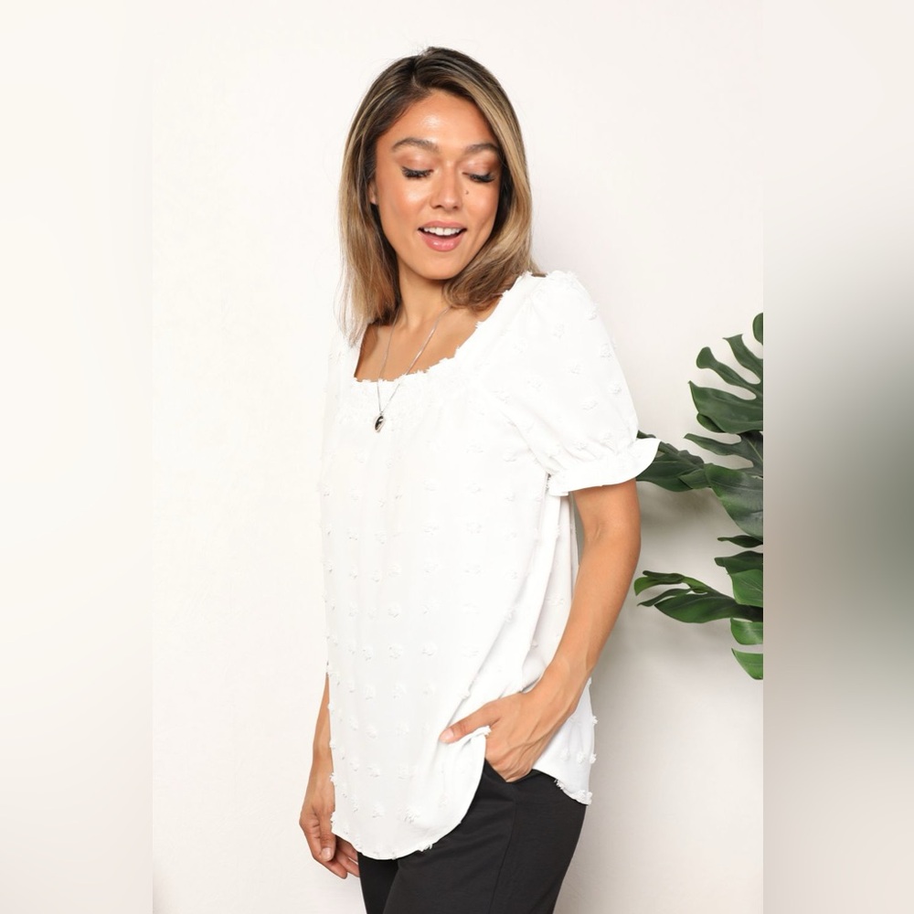 Mandy Swiss Dot Puff Sleeve Square Neck Blouse - Picture 4 of 11